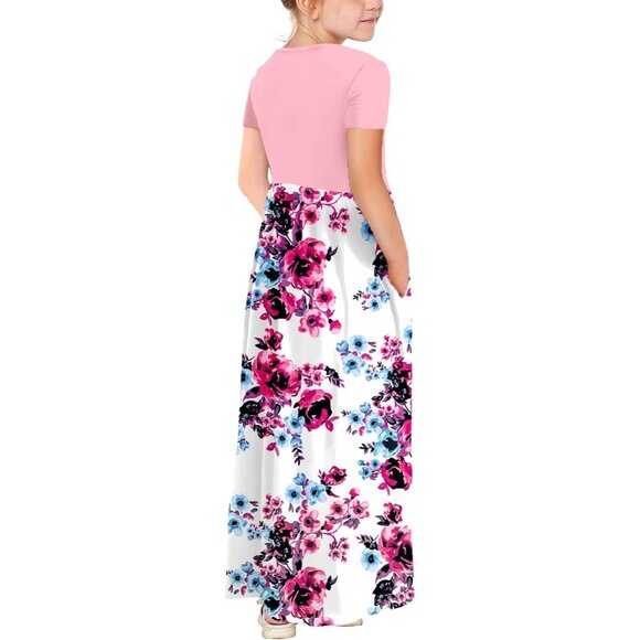 🆕Girls Pink Polyester Blend Casual Loose Fit Maxi Dress with Pockets, 1 - Picture 3 of 6